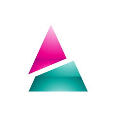 Magenta and Green Glossy Split Triangle Shaped Letter A Icon