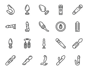 Outline icons set for Sex toys. - obrazy, fototapety, plakaty