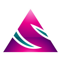 Magenta and Green Glossy Triangle Shaped Letter S Icon