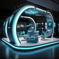 futuristic exhibition booth for a telecom company