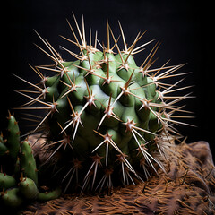 Fotografia de primer plano de cactus de tonos verdes y grandes espinas