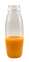 Plastic bottle with orange juice on a white background. Isolate bottles