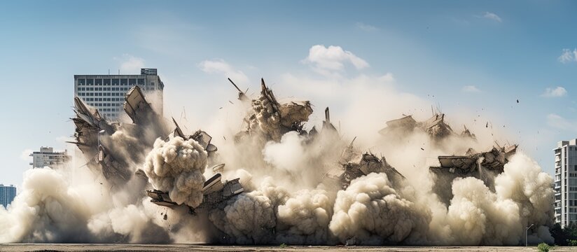 Final image in a sequence of 10 showing implosion demolition of a building