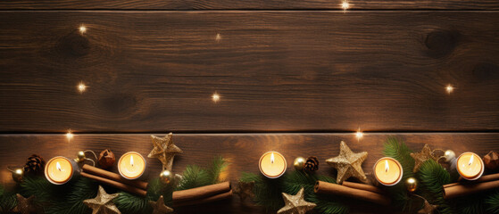 Christmas candles on a dark wooden background.