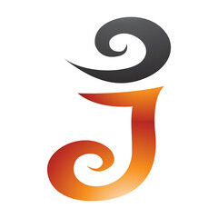 Orange and Black Glossy Swirl Shaped Letter J Icon