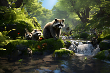 Obraz premium a large brown bear standing next to a bunch of smaller bears