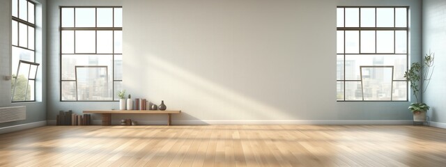 Spacious, well-lit room featuring spotless windows , copyspace for text. - obrazy, fototapety, plakaty
