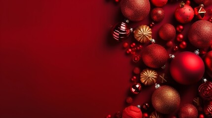 Merry Christmas and happy new year background with free space, red background, Top view. Holliday concept.