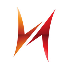 Orange and Red Glossy Arrow Shaped Letter H Icon