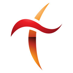 Orange and Red Glossy Curvy Sword Shaped Letter T Icon
