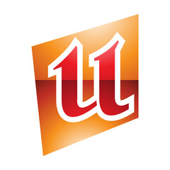 Orange and Red Glossy Distorted Square Shaped Letter U Icon