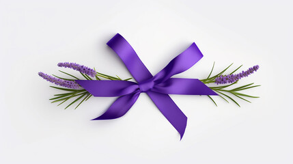 Lavender Bouquet of lavender flowers with big purple ribbon. generative ai