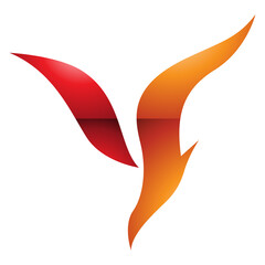 Orange and Red Glossy Diving Bird Shaped Letter Y Icon
