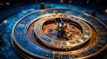 a grand celestial clock adorning the heavens, its intricate constellations marking the passage of time across the cosmos - obrazy, fototapety, plakaty
