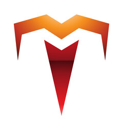 Orange and Red Glossy Letter T Icon with Pointy Tips