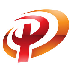 Orange and Red Glossy Oval Shaped Letter P Icon