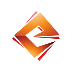 Orange and Red Glossy Square Diamond Letter E Icon