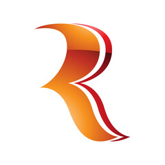 Orange and Red Glossy Wavy Shaped Letter R Icon