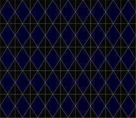 Seamless abstract pattern with geometric shapes in black and blue colors Geometrical retro template for fabric, background, surface design, packaging Vector illustration