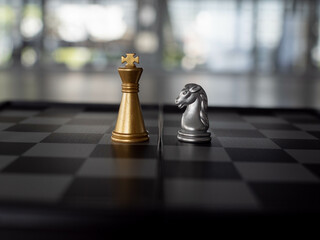 chess bishop horse golden metal silver color material symbol idea conflict strategy business competition challenge game piece bishop queen king knight play success sport checkmate battle rook castle 