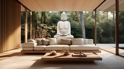 a serene meditation retreat with a zen-inspired sofa, inviting guests to find inner peace in a tranquil space