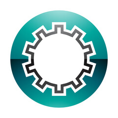 Persian Green and Black Glossy Letter O Icon with Castle Wall Pattern