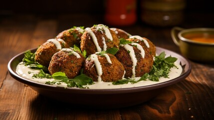 A serving of authentic, flavorful falafel with creamy tahini sauce.