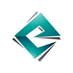 Persian Green and Black Glossy Square Diamond Letter E Icon