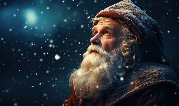 Portrait of a serious real Santa Claus. Ai generative