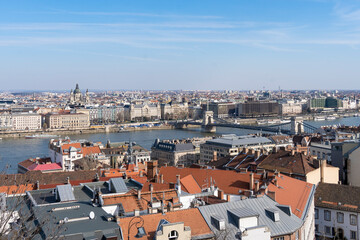 Fototapeta na wymiar Budapest with the Saint Stephen's Basilica, Chain Bridge and the Danube river