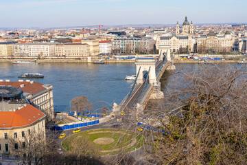 Budapest with the Saint Stephen's Basilica, Chain Bridge and the Danube river
