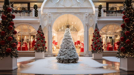 Fototapeta premium Shopping mall interior with Christmas decorations