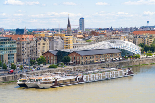 Budapest with the B&aacute;lna (Whale) and the tourist ships moored on the bank of the Danube river
