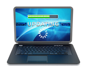 Laptop computer with software update screen. Transparent background. 3D illustration