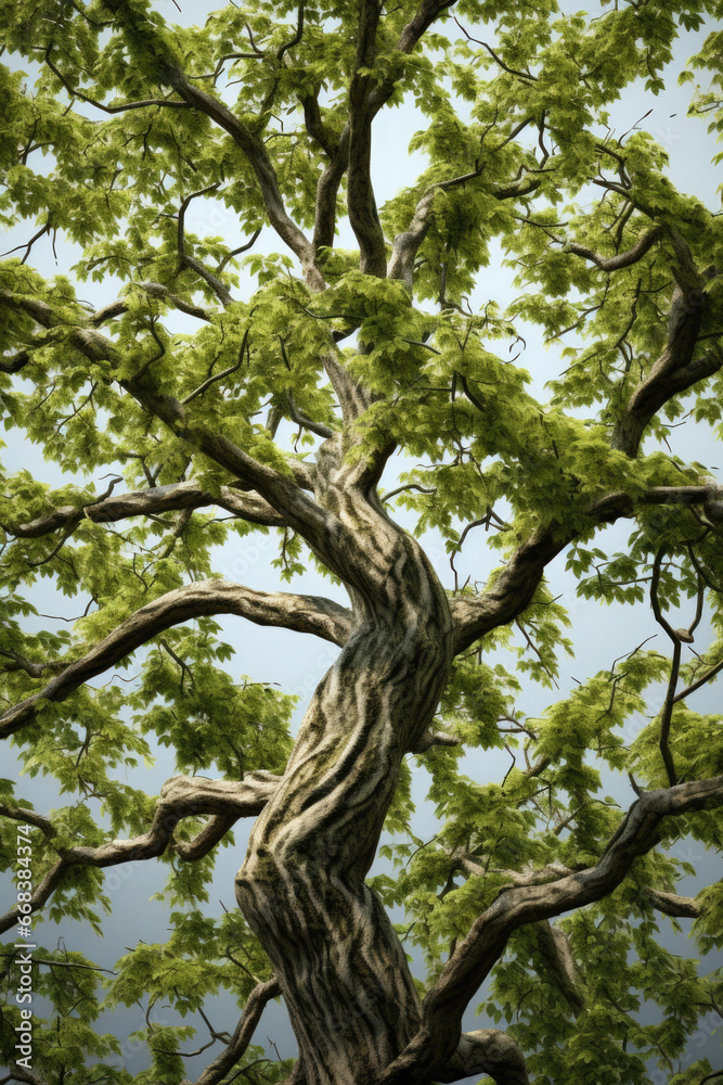 Poster a beautiful painting of a tree with lush green leaves. perfect for adding a touch of nature to any s