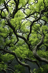 A vibrant painting of a tree with lush green leaves. This artwork can add a touch of nature and freshness to any space