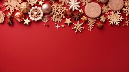 Perfect red Christmas background. Top view, flat lay