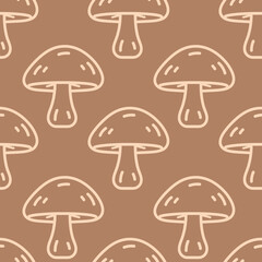 Seamless beige pattern with mushrooms. Autumn background. Perfect for fabric, textile. Creative background