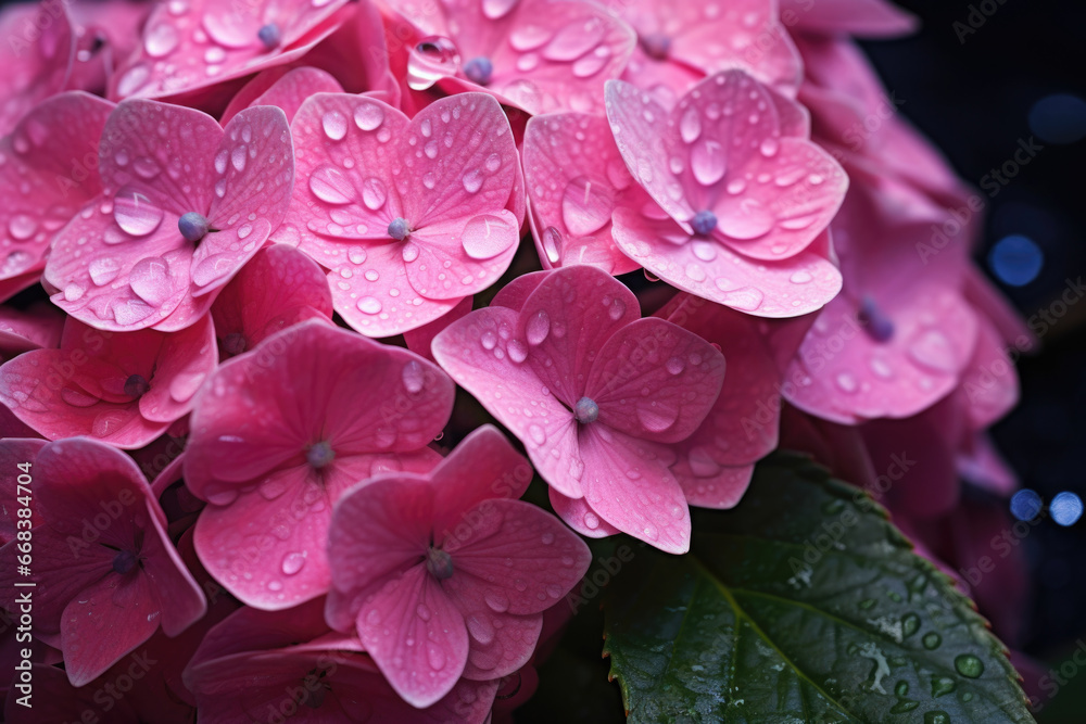 Poster A beautiful image of a bunch of pink flowers with water droplets. Perfect for adding a touch of nature and freshness to any project or design