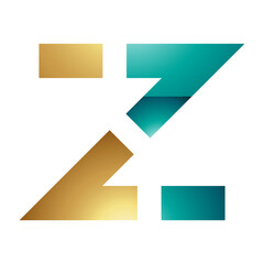 Persian Green and Gold Glossy Dotted Line Shaped Letter Z Icon