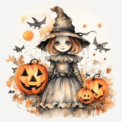 Witchy Pumpkin Patch Background Illustration