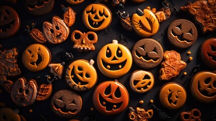 A bunch of halloween buttons on a table