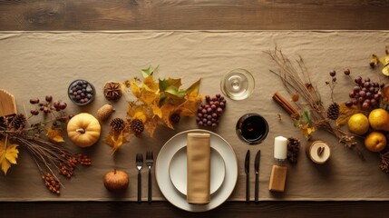 A table set with a place setting for a thanksgiving dinner