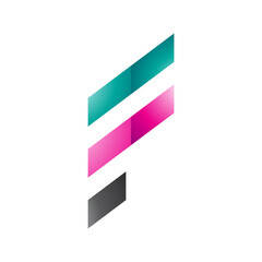 Persian Green and Magenta Glossy Letter F Icon with Diagonal Stripes