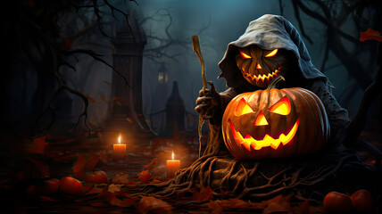 Halloween and candle-lit pumpkins