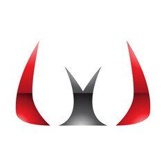 Red and Black Glossy Horn Shaped Letter W Icon