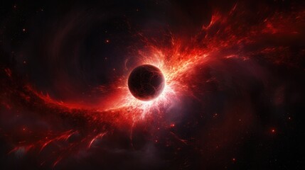 Fototapeta premium Planet in space. Red star formed in an eclipse. Abstract galaxy. Colorful space galaxy cloud nebula. Stary night cosmos. Universe science astronomy. Supernova background wallpaper.