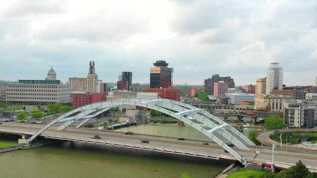 Beautiful Aerial View of the Frederick Douglas Bridge in Rochester, NY. 