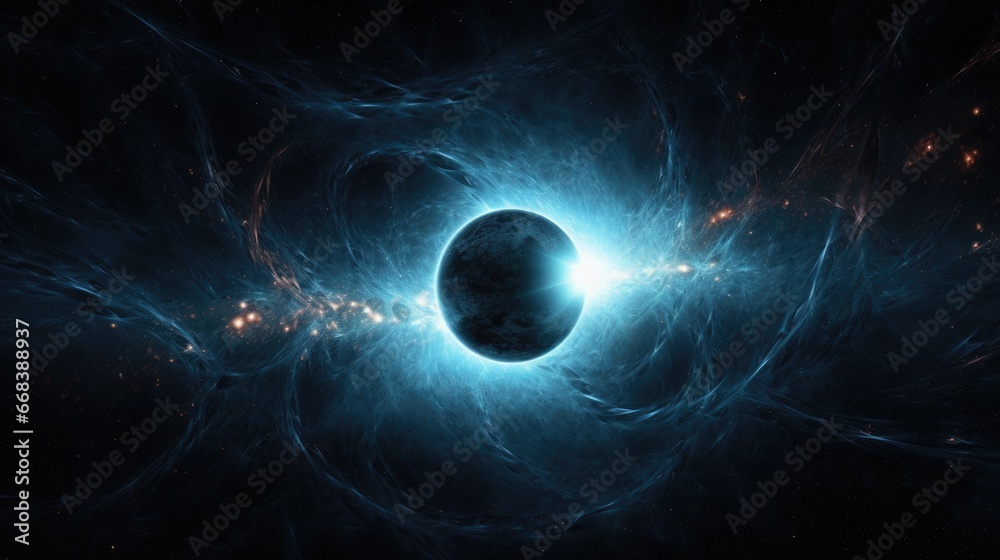 Wall mural planet in space. blue star formed in an eclipse. abstract galaxy. colorful space galaxy cloud nebula