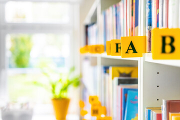 Books on shelves in the library